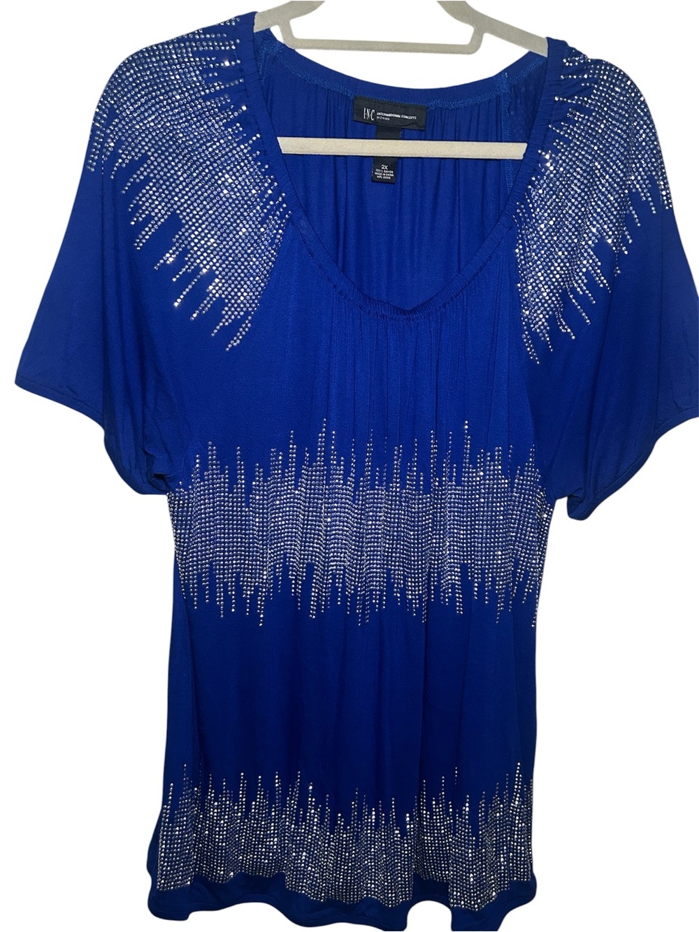INC International Concepts Women's Royal Blue Embellished V-Neck Top 2X Vibrant